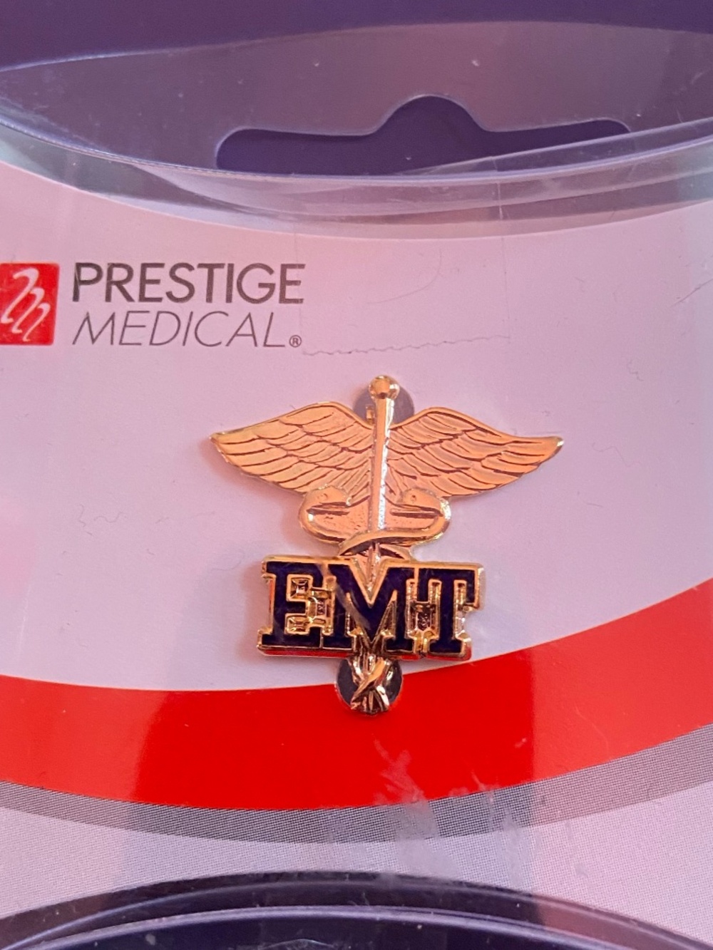 Gold Prestige Medical EMT pin caduceus Emergency Medical Technician pinback NIB